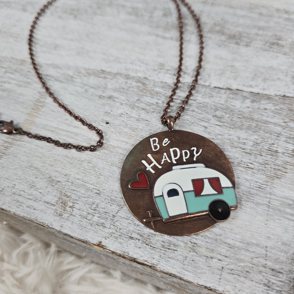 Be Happy Love Camping Pendant and Chain